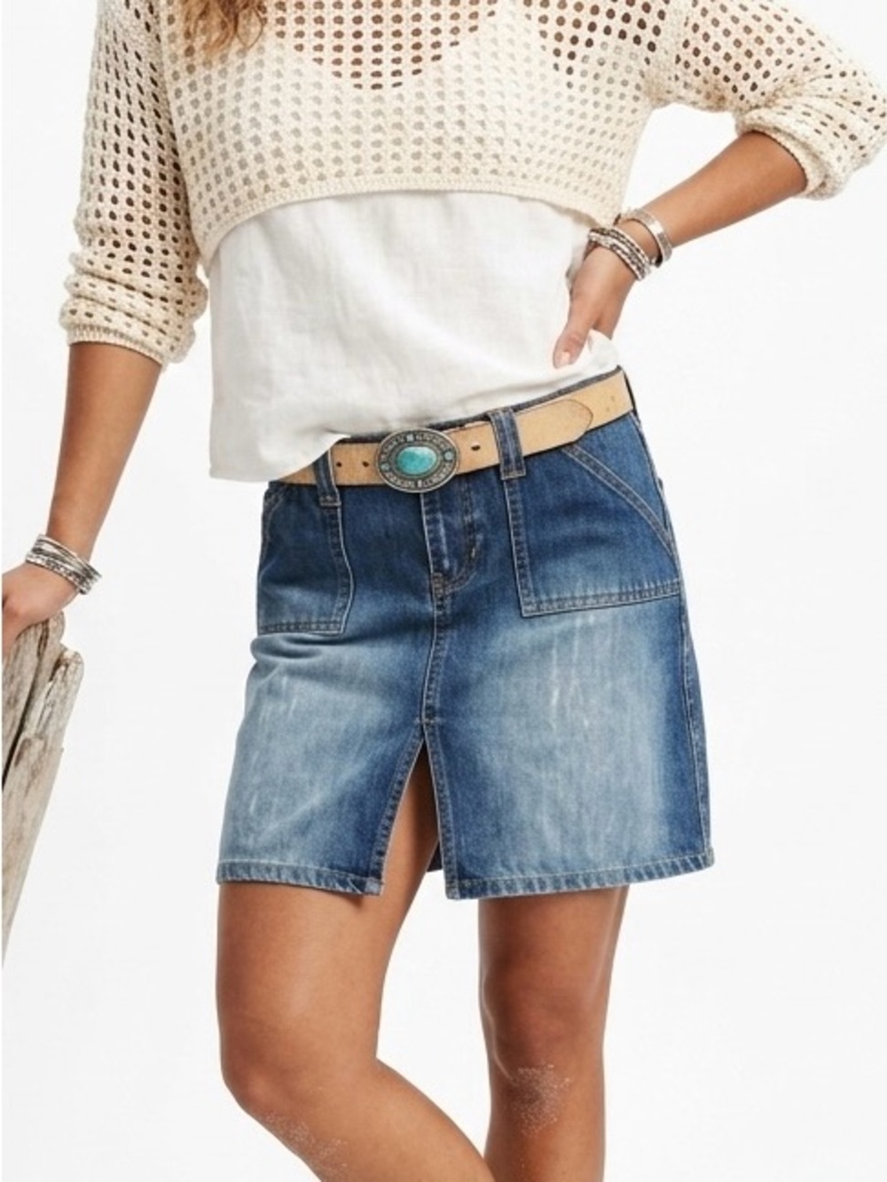 Abercrombie Vintage Y2K Utility Denim Mini Skirt 4 100% Cotton Cargo Faded Blue
